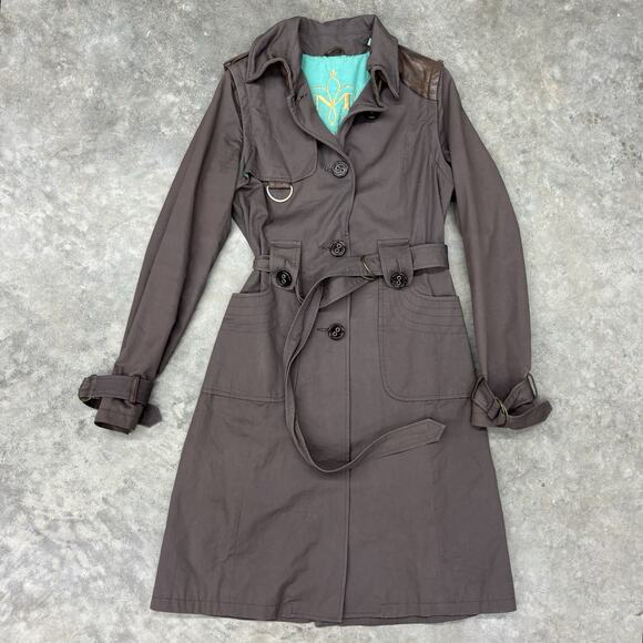 Mackage Jackets & Blazers - Mackage Princess Belted Gray Trench Coat Leather Accents Flannel Lined Petite S